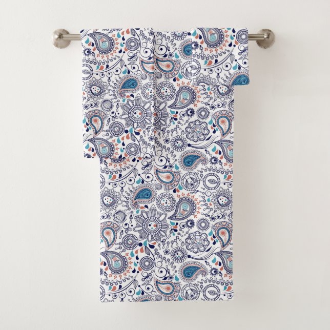 Doodle Paisley Pattern Bath Towel Set (Insitu)
