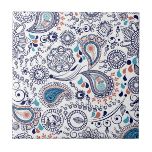 Doodle Paisley Pattern Ceramic Tile