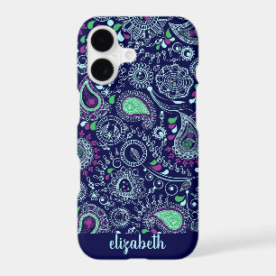 Doodle Paisley Pattern Dark Blue