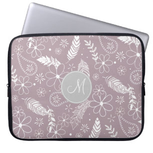 doodle paislies feathers flowers lilac ANY colour Laptop Sleeve