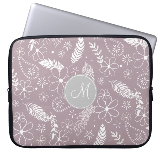 doodle paislies feathers flowers lilac ANY colour Laptop Sleeve (Front)