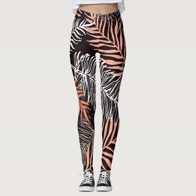 Doodle Palm: Hand-Drawn Leafy Pattern. Leggings (Front)