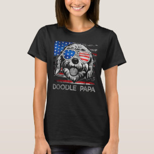 Doodle Papa Vintage American Flag Dog  Fathers Day T-Shirt