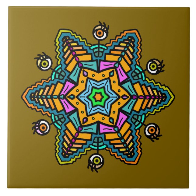 Doodle pattern 2 ceramic tile (Front)