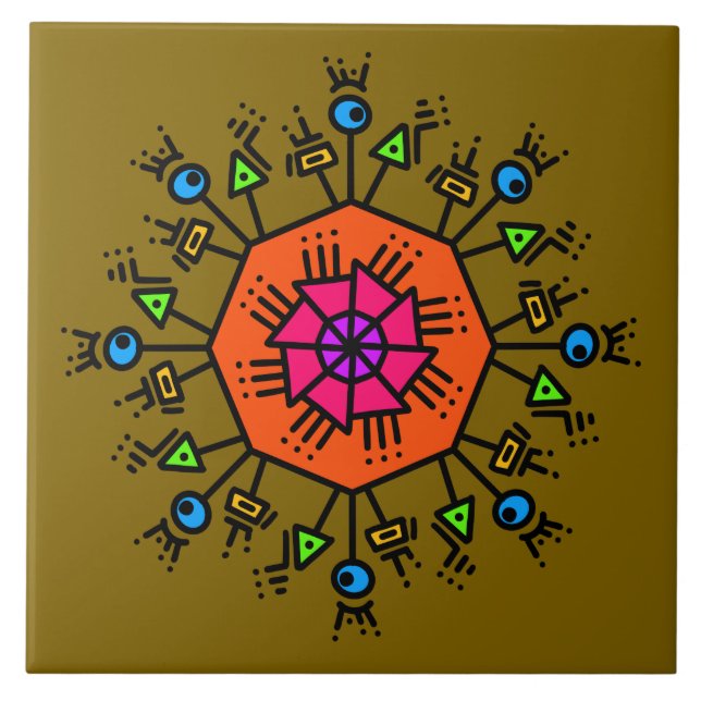 Doodle pattern 2 ceramic tile (Front)