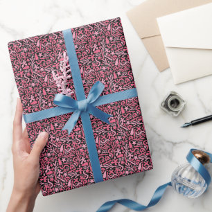 Doodle Pattern in Pink.01.w Black BG Wrapping Paper