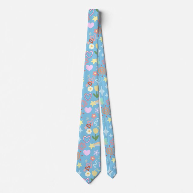 Doodle  pattern pastel shade D Blue BG Tie (Front)