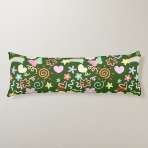 Doodle  pattern pastel shade D Green BG Body Cushion