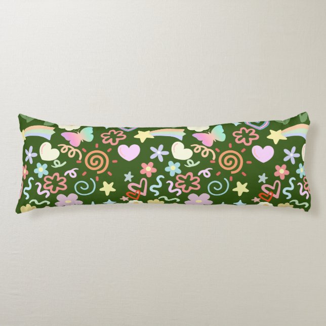 Doodle  pattern pastel shade D Green BG Body Cushion (Front)