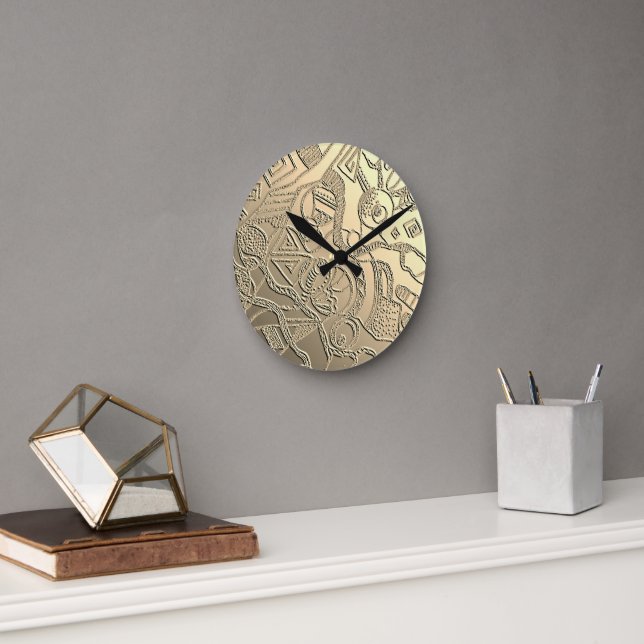 Doodle pattern with relief round clock (Office)