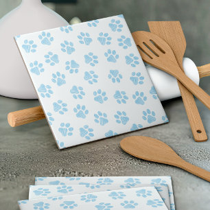 Doodle Paws, Dog Paws, Baby Blue Paws Ceramic Tile