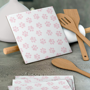 Doodle Paws, Dog Paws, Baby Pink Paws Ceramic Tile