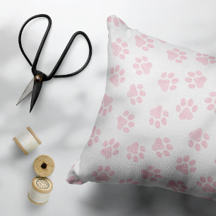 Doodle Paws, Dog Paws, Baby Pink Paws Decorative Cushion