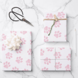 Doodle Paws, Dog Paws, Baby Pink Paws Wrapping Paper Sheet