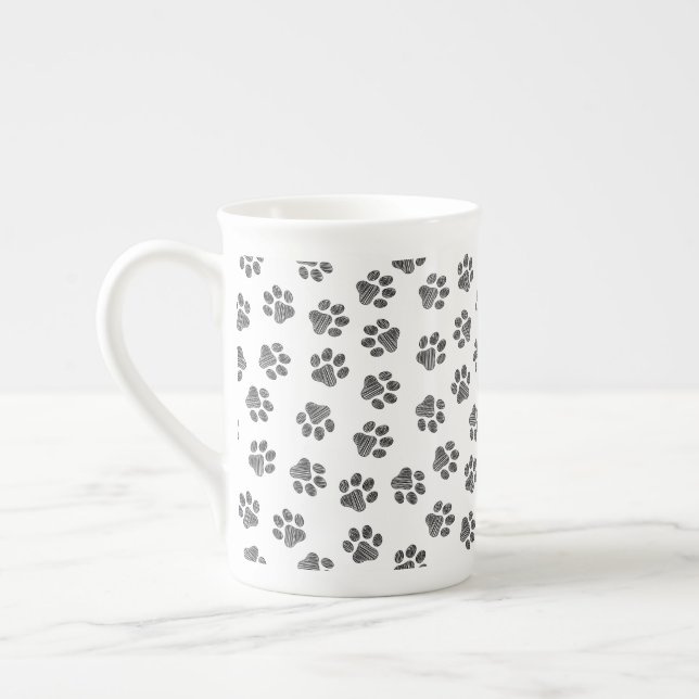 Doodle Paws, Dog Paws, Black Paws Bone China Mug (Left)