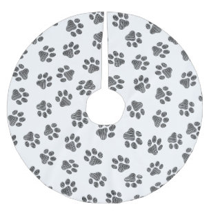 Doodle Paws, Dog Paws, Black Paws Brushed Polyester Tree Skirt