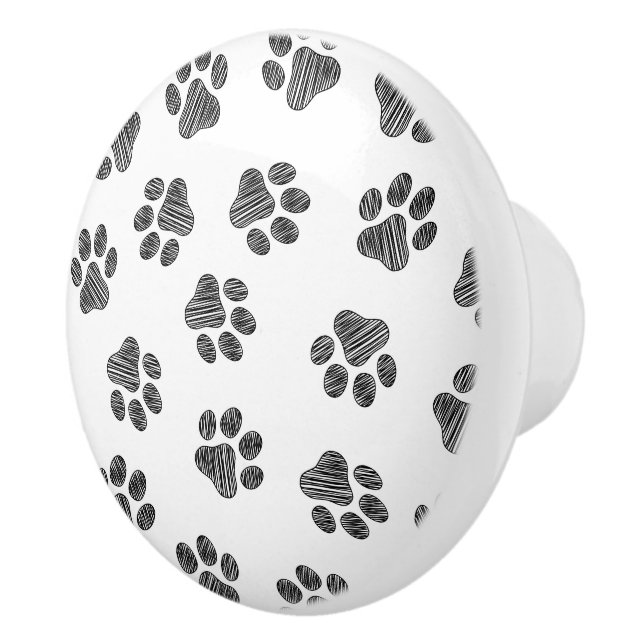 Doodle Paws, Dog Paws, Black Paws Ceramic Knob (Right)