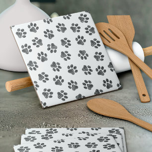 Doodle Paws, Dog Paws, Black Paws Ceramic Tile