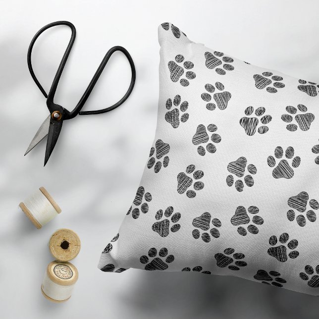 Doodle Paws, Dog Paws, Black Paws Decorative Cushion (Creator Uploaded)