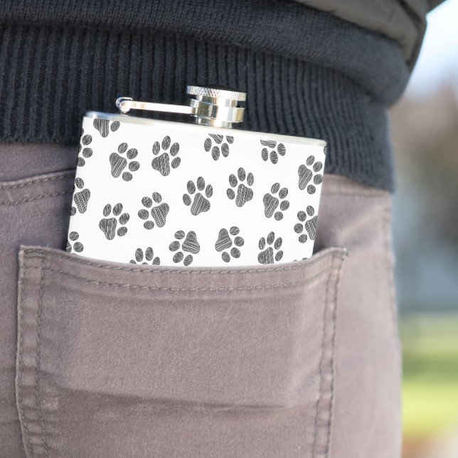 Doodle Paws, Dog Paws, Black Paws Hip Flask (In Situ)