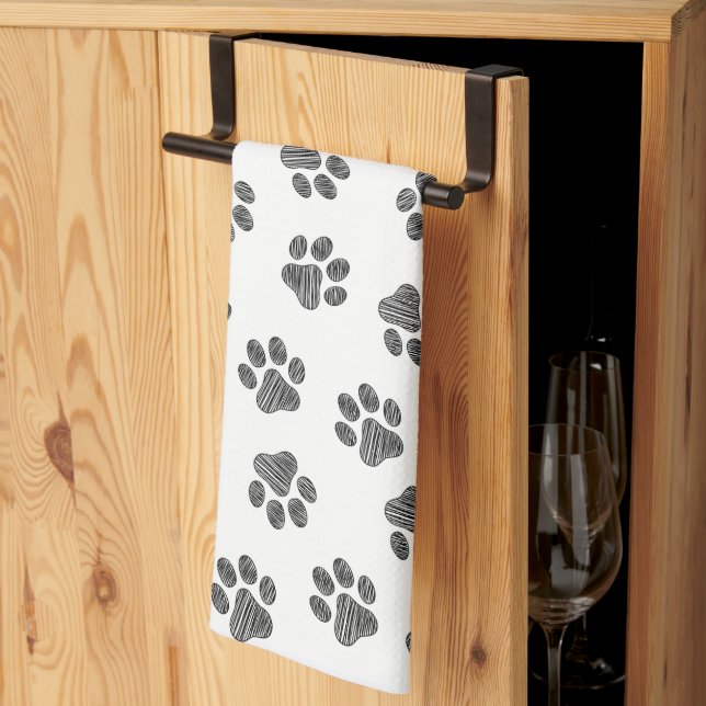 Doodle Paws, Dog Paws, Black Paws Tea Towel (Thirds Fold)