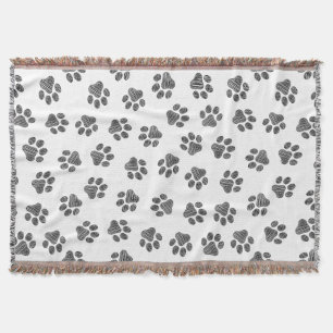Doodle Paws, Dog Paws, Black Paws Throw Blanket