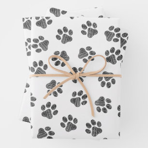 Doodle Paws, Dog Paws, Black Paws Wrapping Paper Sheet