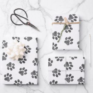 Doodle Paws, Dog Paws, Black Paws Wrapping Paper Sheet
