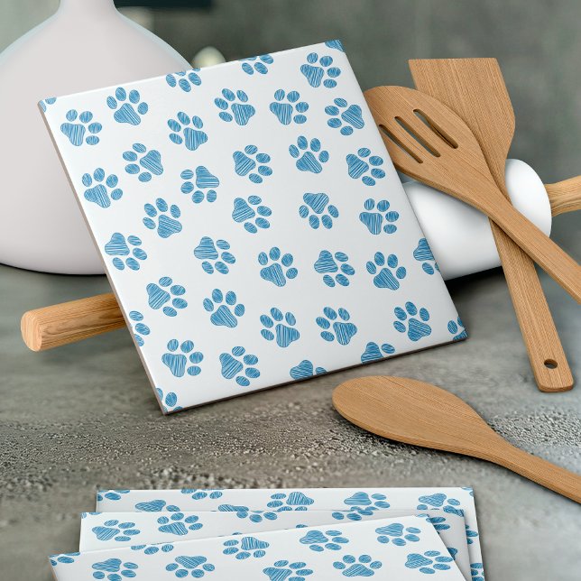 Doodle Paws, Dog Paws, Blue Paws Ceramic Tile (Creator Uploaded)