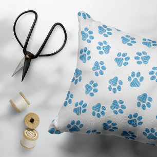 Doodle Paws, Dog Paws, Blue Paws Decorative Cushion