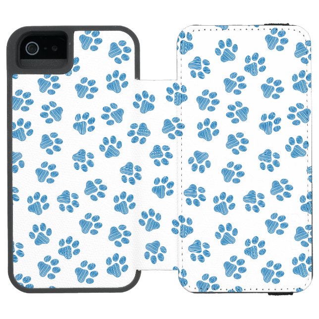 Doodle Paws, Dog Paws, Blue Paws Incipio iPhone Wallet Case (Folio Open)