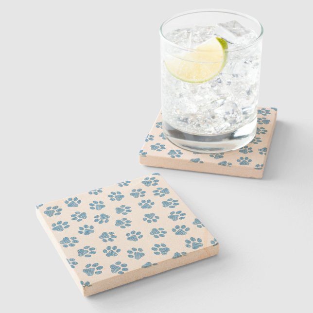 Doodle Paws, Dog Paws, Blue Paws Stone Coaster (Side)