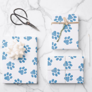 Doodle Paws, Dog Paws, Blue Paws Wrapping Paper Sheet