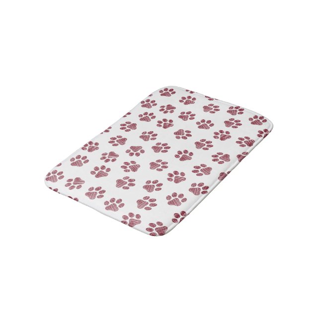 Doodle Paws, Dog Paws, Burgundy Paws Bath Mat (Angled)