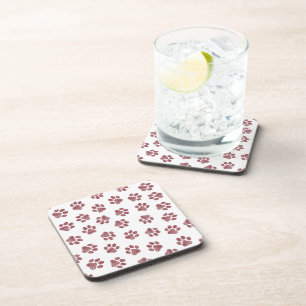 Doodle Paws, Dog Paws, Burgundy Paws Coaster