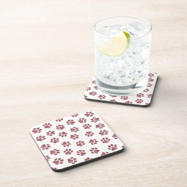 Doodle Paws, Dog Paws, Burgundy Paws Coaster (Right Side)