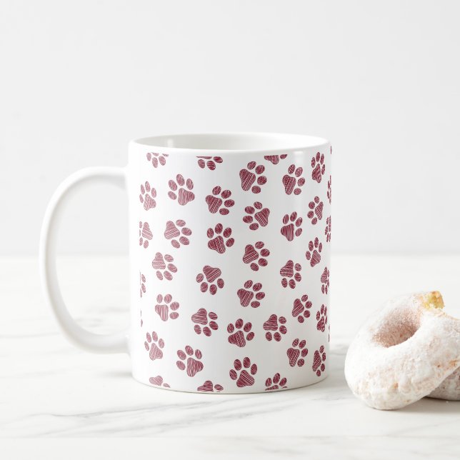 Doodle Paws, Dog Paws, Burgundy Paws Coffee Mug (With Donut)