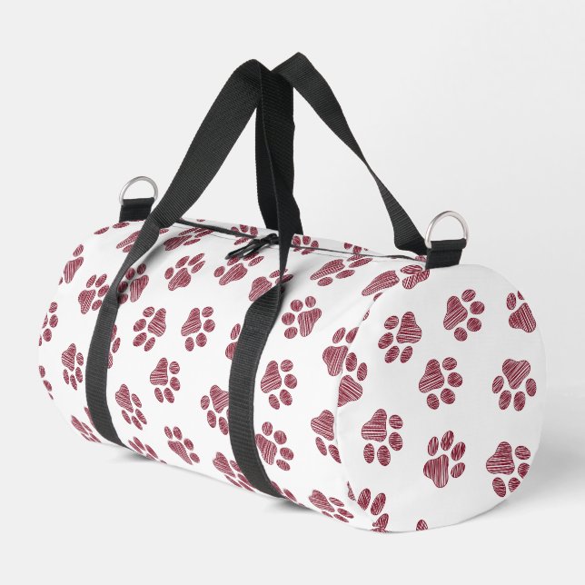 Doodle Paws, Dog Paws, Burgundy Paws Duffle Bag (Left Corner)