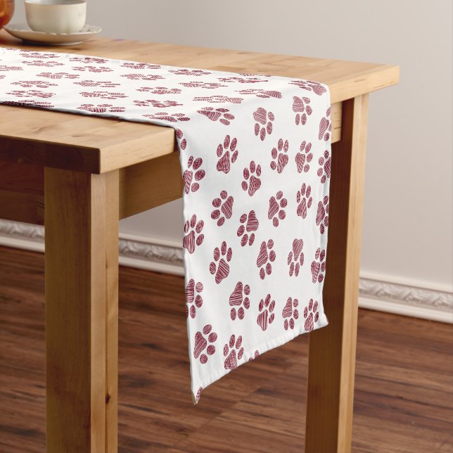 Doodle Paws, Dog Paws, Burgundy Paws Short Table Runner (In Situ)