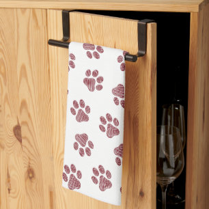 Doodle Paws, Dog Paws, Burgundy Paws Tea Towel