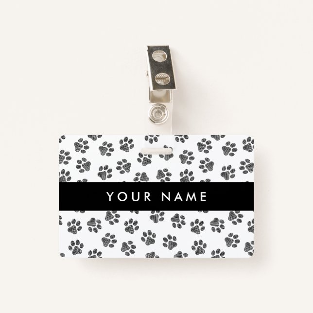 Doodle Paws, Dog Paws, Cat Paws, Black Paws ID Badge (Front with Clip)