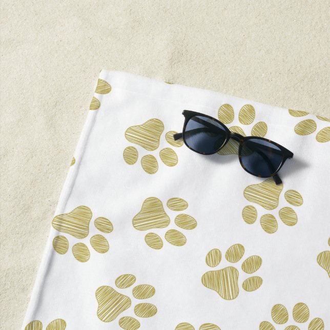 Doodle Paws, Dog Paws, Gold Paws Beach Towel (In Situ)