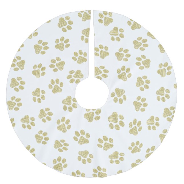 Doodle Paws, Dog Paws, Gold Paws Brushed Polyester Tree Skirt (Front)