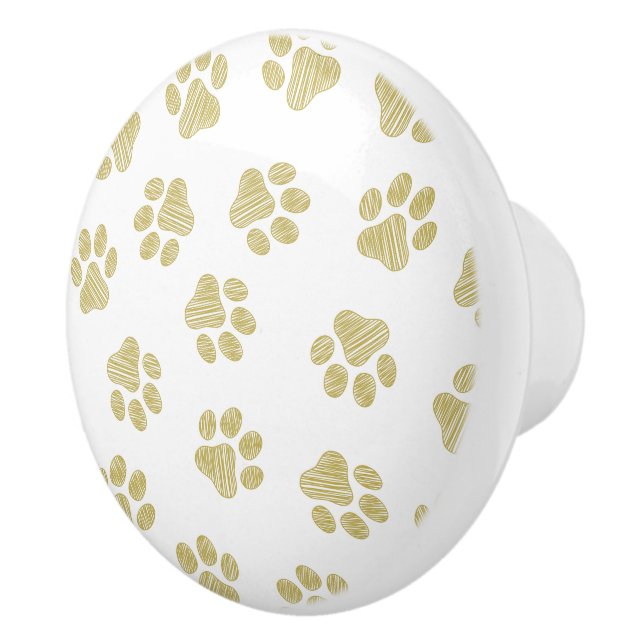 Doodle Paws, Dog Paws, Gold Paws Ceramic Knob (Right)