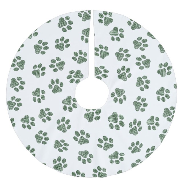 Doodle Paws, Dog Paws, Green Paws Brushed Polyester Tree Skirt (Front)