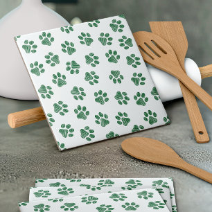 Doodle Paws, Dog Paws, Green Paws Ceramic Tile