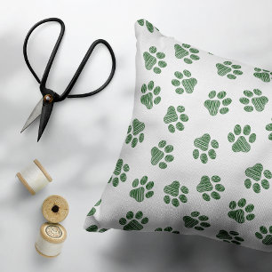 Doodle Paws, Dog Paws, Green Paws Decorative Cushion