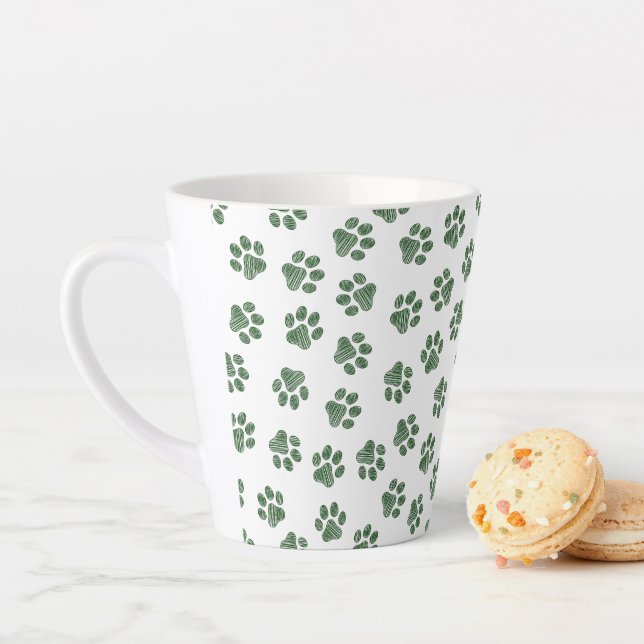 Doodle Paws, Dog Paws, Green Paws Latte Mug (In Situ)