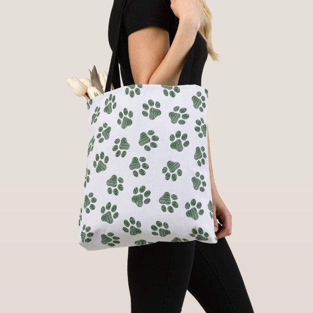 Doodle Paws, Dog Paws, Green Paws Tote Bag (Close Up)