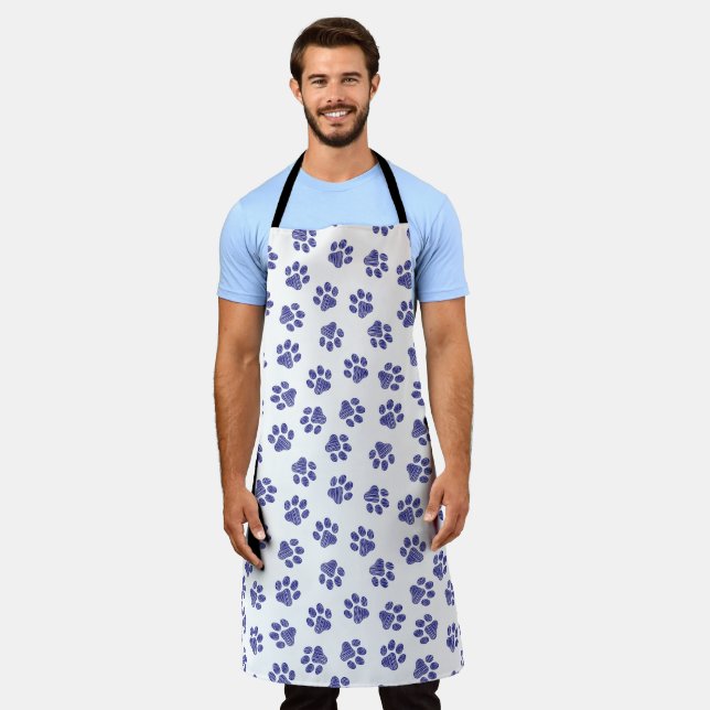 Doodle Paws, Dog Paws, Navy Blue Paws Apron (Worn)